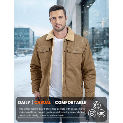 Herren Fleecejacke Winterparka mit 5 Taschen – Khaki