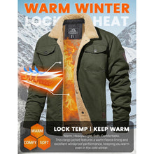 Herren Fleecejacke Winterparka mit 5 Taschen – Armeegrün