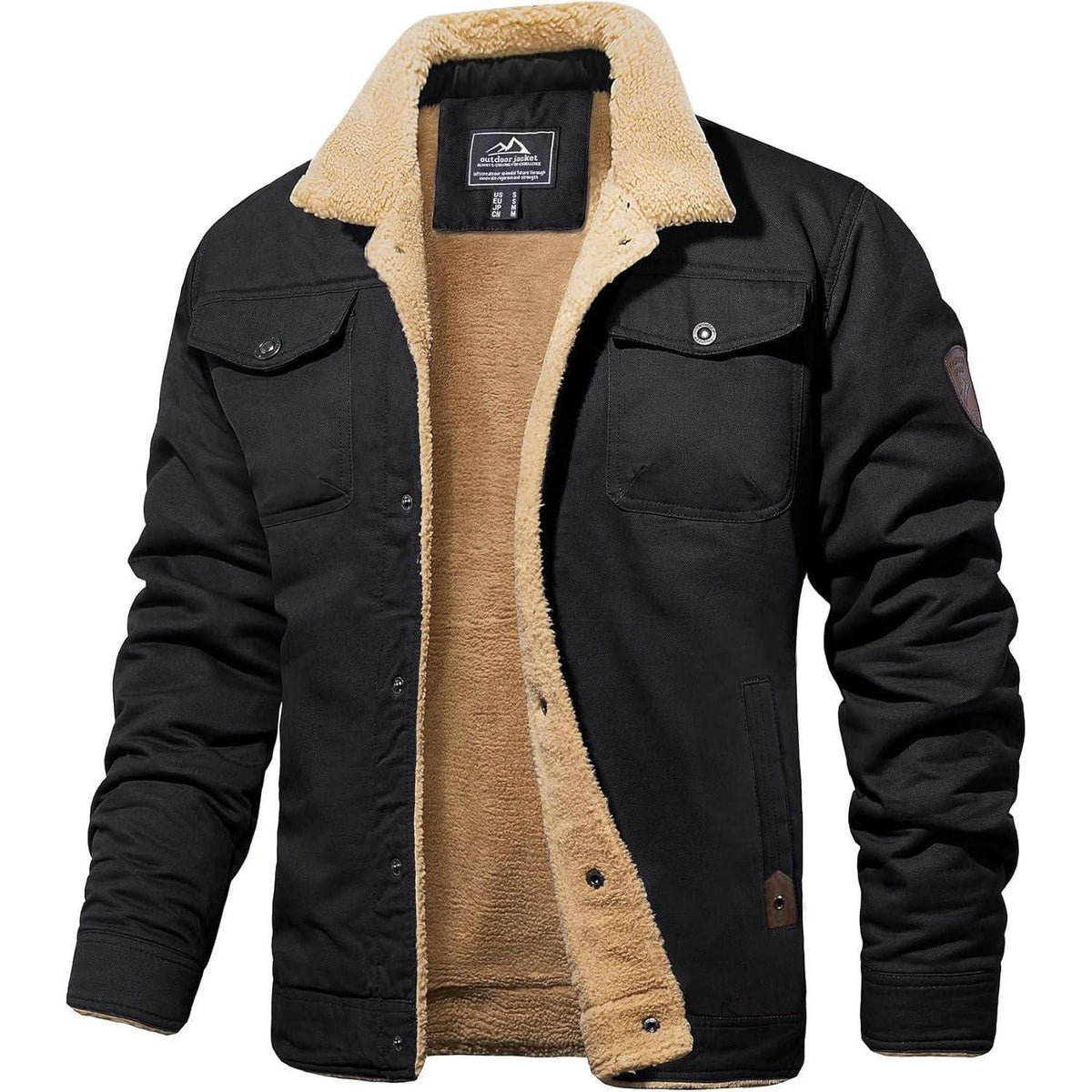 Herren Fleecejacke Winterparka mit 5 Taschen – Schwarz