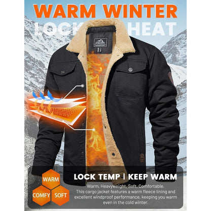 Herren Fleecejacke Winterparka mit 5 Taschen – Schwarz