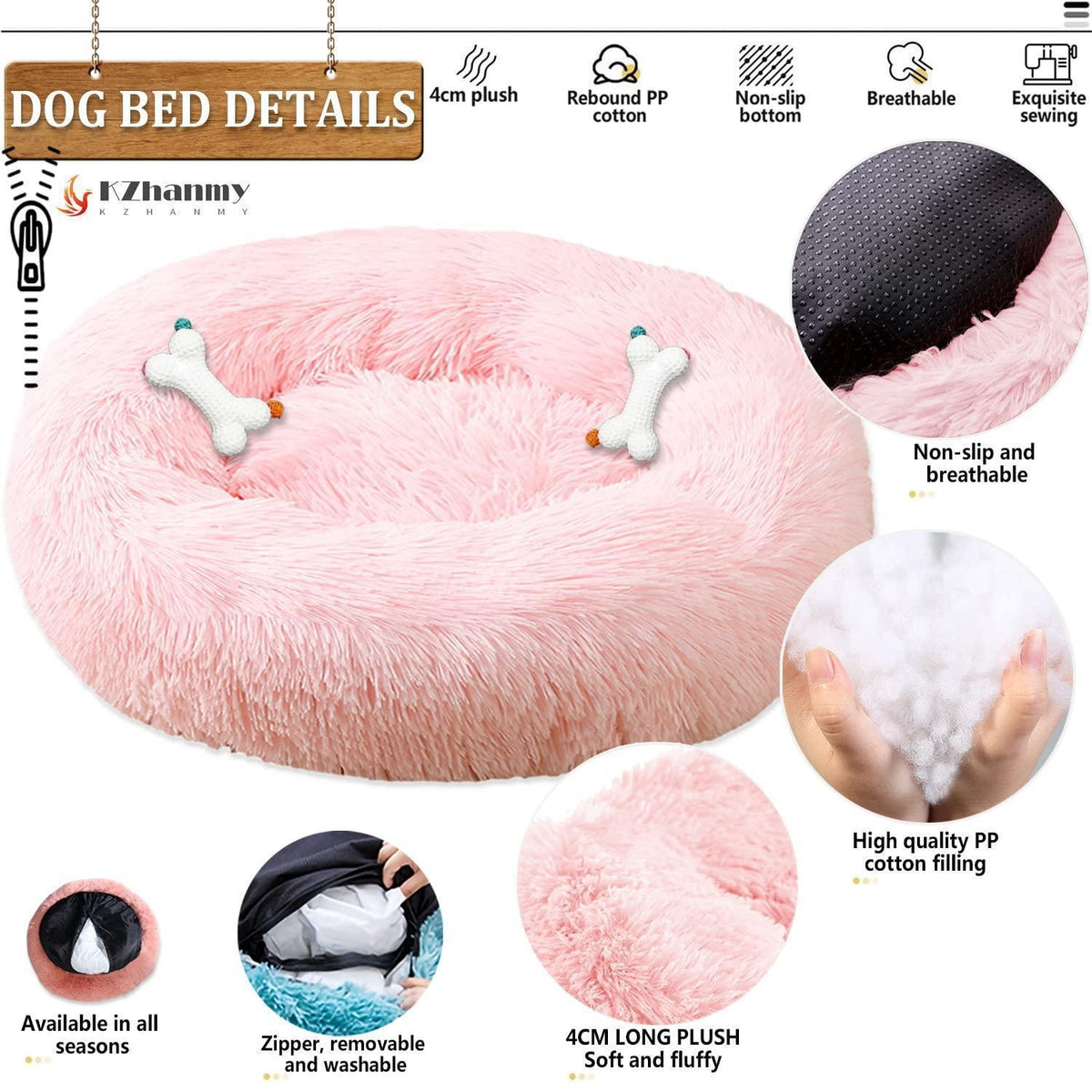 Rundes Hundebett Flauschig Donut – Bequemes Hundesofa 3XL Rosa