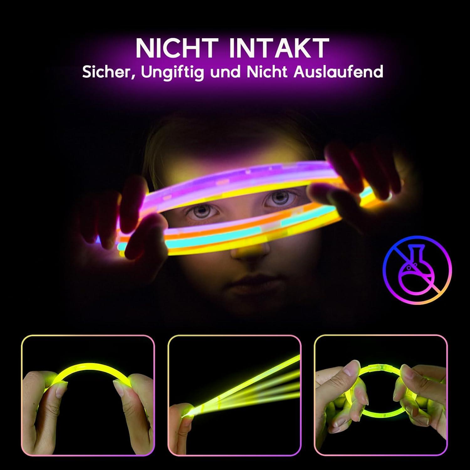 Neon Knicklichter Set 100 Leuchtstäbe Party Pack Leuchtspielzeug Kinder