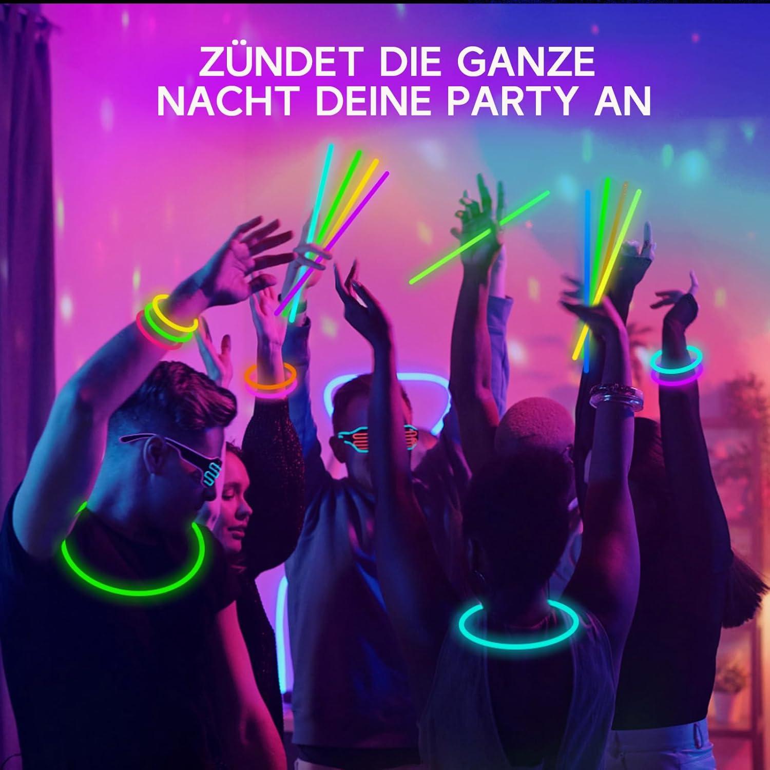 Neon Leuchtstäbe Set Party Pack 100 Stück Leuchtstäbe für Kinder