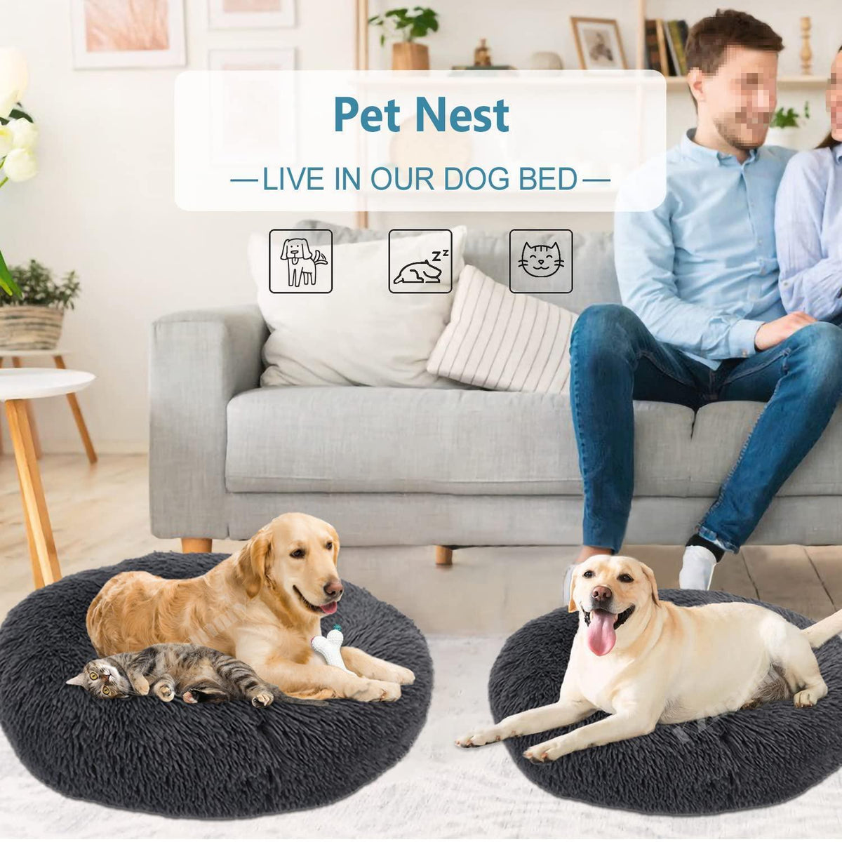 Rundes Hundebett Flauschig Donut – Bequemes Hundesofa 3XL Grau