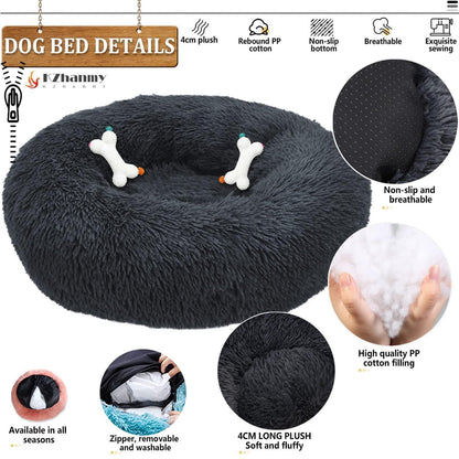 Rundes Hundebett Flauschig Donut – Bequemes Hundesofa 3XL Grau
