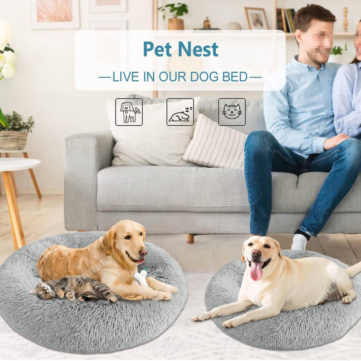 Rundes Hundebett Flauschig Donut – Bequemes Hundesofa 3XL Grau