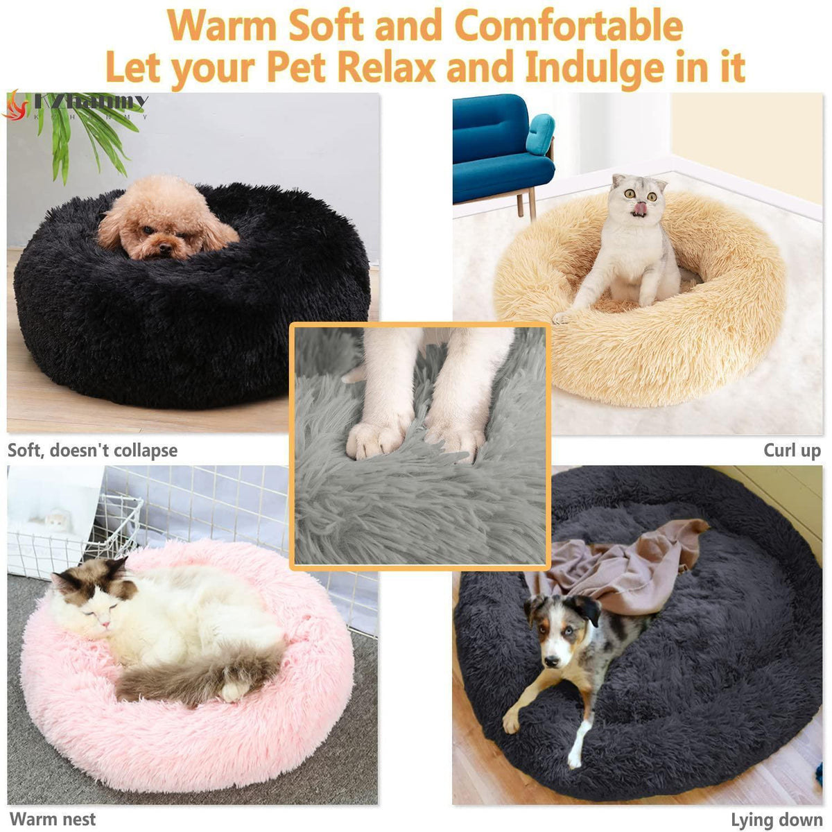 Rundes Hundebett Flauschig Donut – Bequemes Hundesofa 3XL Grau