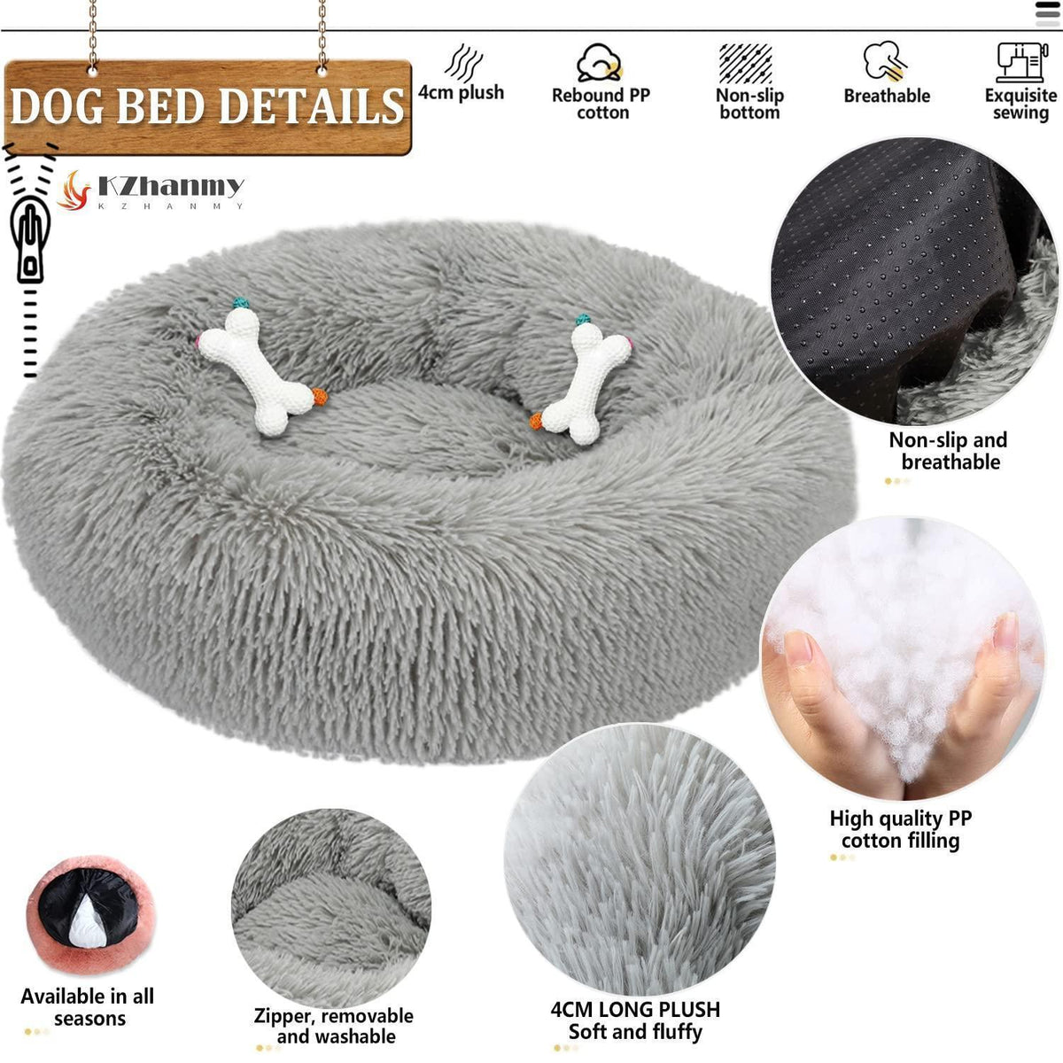 Rundes Hundebett Flauschig Donut – Bequemes Hundesofa 3XL Grau