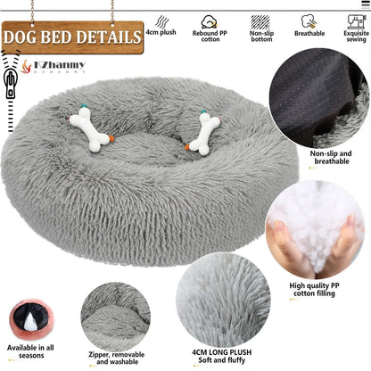 Rundes Hundebett Flauschig Donut – Bequemes Hundesofa 3XL Grau