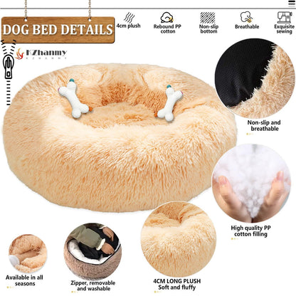 Rundes Hundebett Flauschig Donut – Bequemes Hundesofa XL Beige