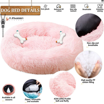 Rundes Hundebett Flauschig Donut – Bequemes Hundesofa in Rosa XL