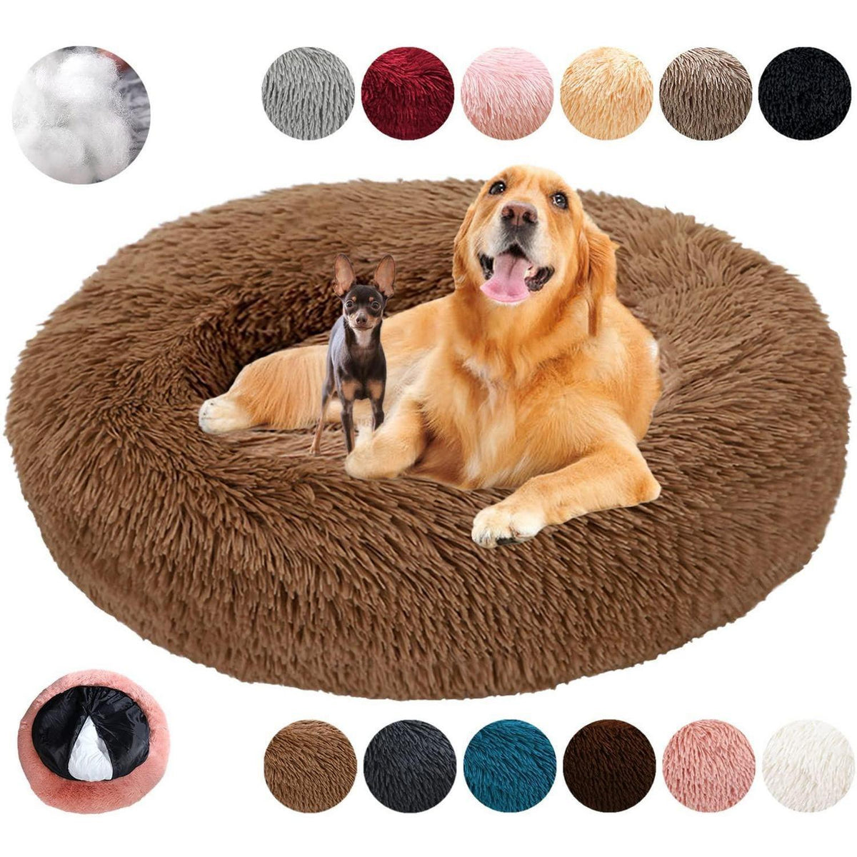 Rundes Hundebett Flauschig Donut – Bequemes Hundesofa 3XL Braun