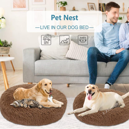 Rundes Hundebett Flauschig Donut – Bequemes Hundesofa 3XL Braun