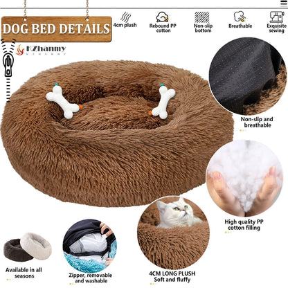 Rundes Hundebett Flauschig Donut – Bequemes Hundesofa 3XL Braun