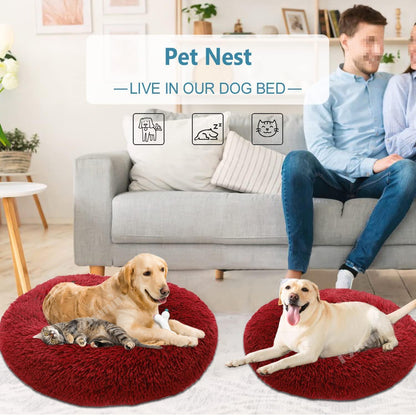 Rundes Hundebett Flauschig Donut – Bequemes Hundesofa 3XL Rot