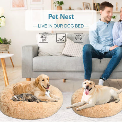 Rundes Hundebett Flauschig Donut – Bequemes Hundesofa 3XL Beige