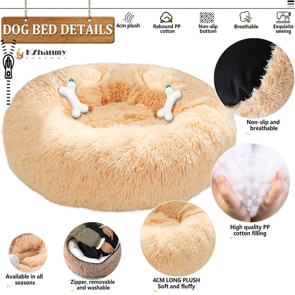 Rundes Hundebett Flauschig Donut – Bequemes Hundesofa 3XL Beige