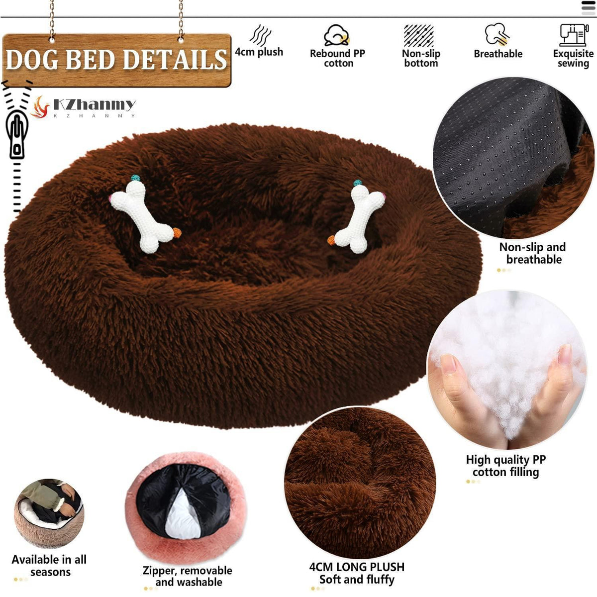 Rundes Hundebett Flauschig Donut – Bequemes Hundesofa 3XL Dunkelbraun