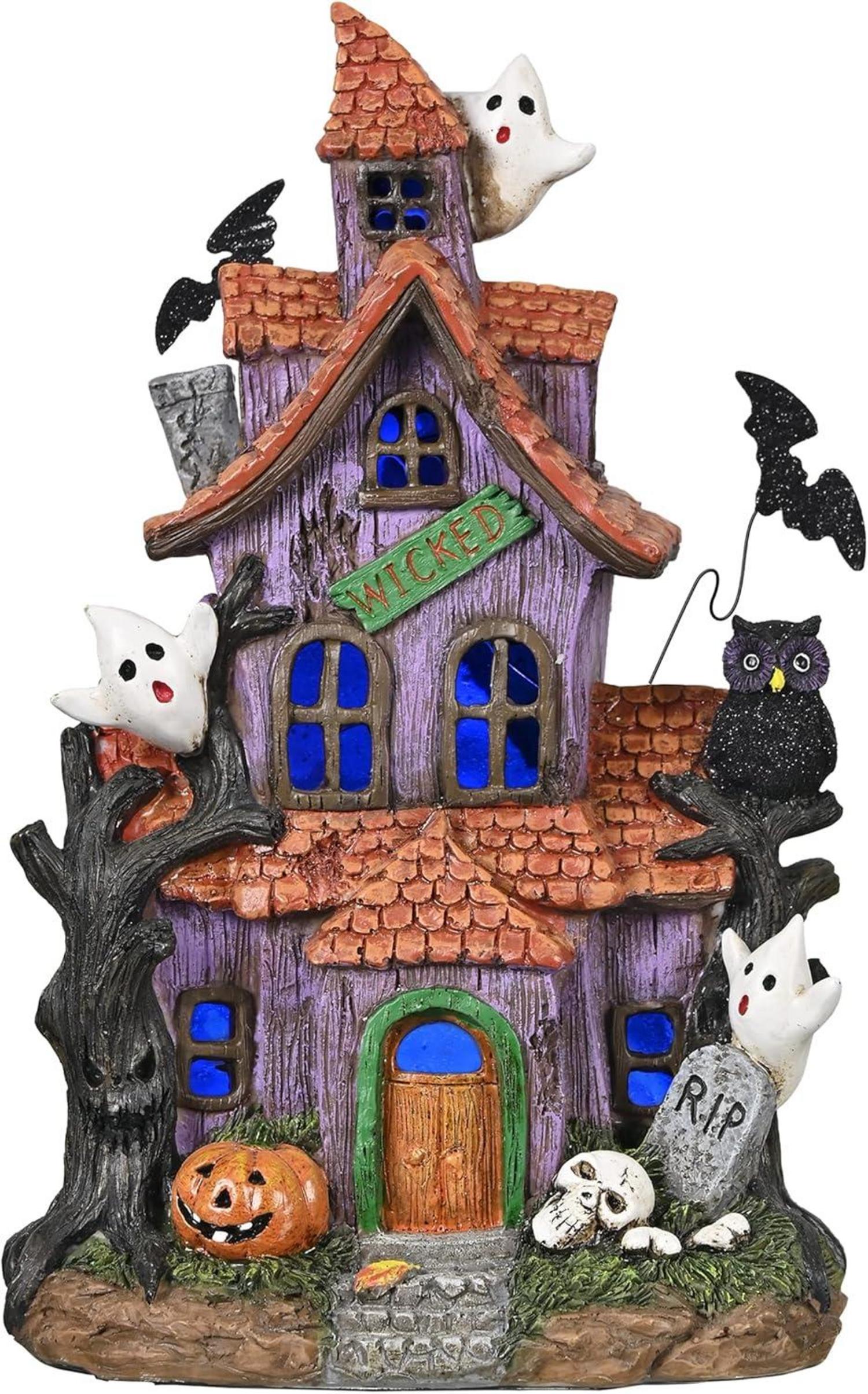 Halloween Dekoration LED Kunstharz Figuren Hausstatuen 29.5cm