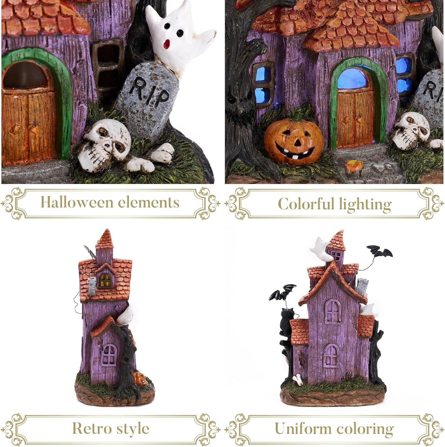 Halloween Deko LED Lichter Hausstatue Kunstharz Figuren 29.5cm