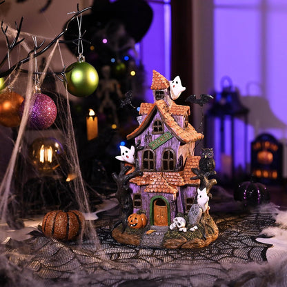Halloween Dekoration mit farbwechselnden Lichtern und Figuren aus