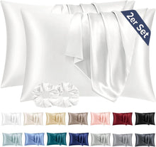 Satin Kissenbezug 40x80 Weiß Set mit Haargummis, pflegeleicht