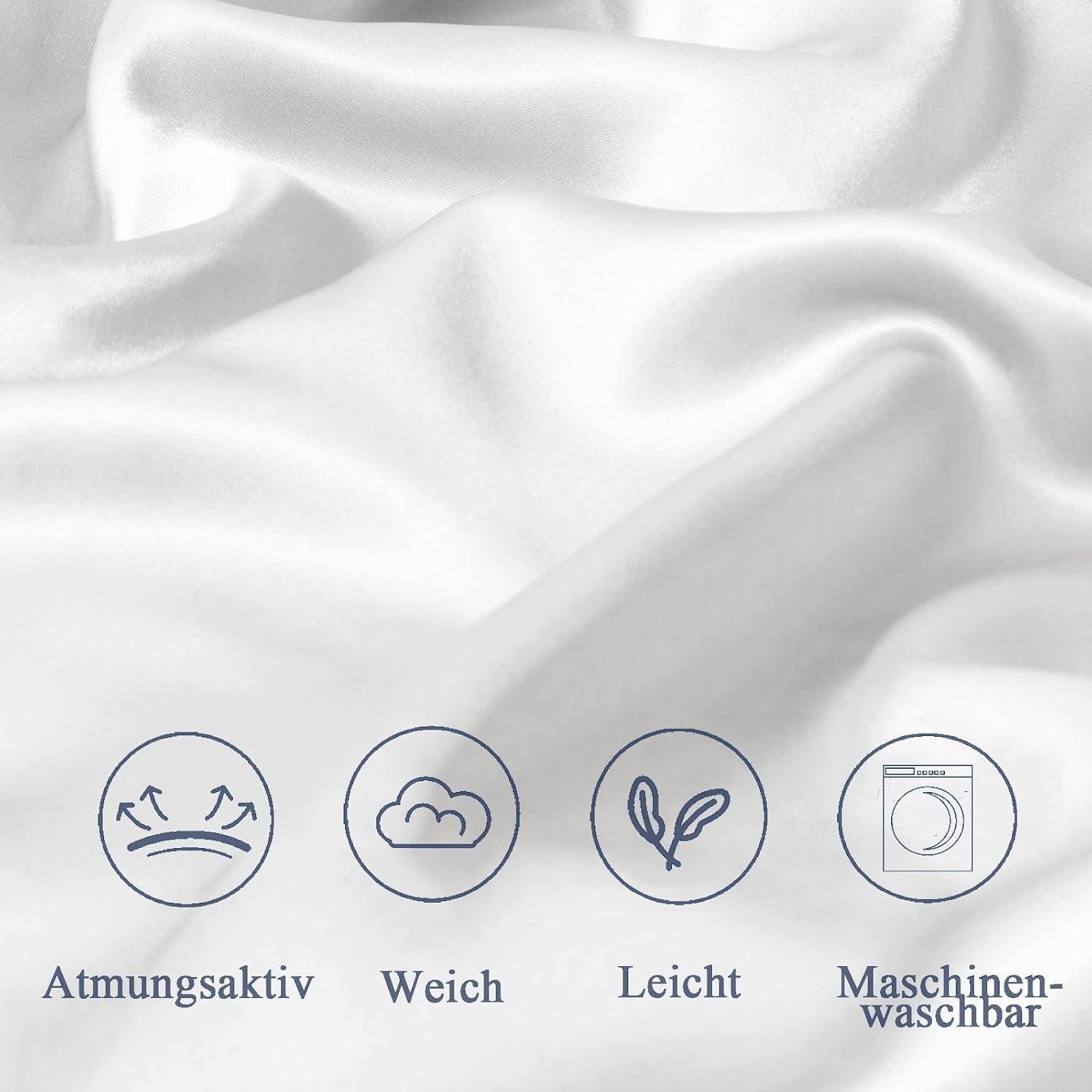 Satin Kissenbezug 80x80 2er Set Weiß Weich Seidig Reißverschluss