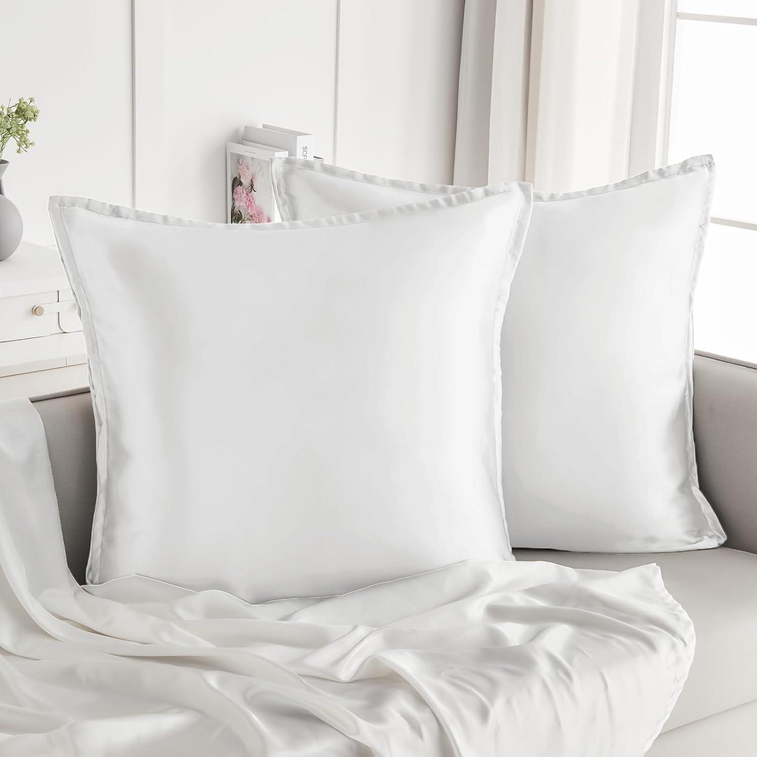 Weiß Satin Kissenbezug 80x80 2er Set Silk Hülle mit Reißverschluss