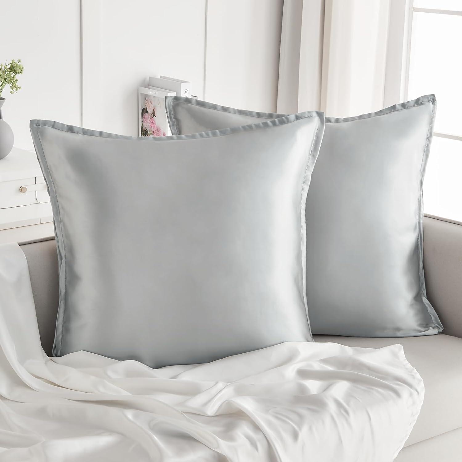 Satin Kissenbezug 80x80 2er Set Weich Silk Pillowcase Hellgray