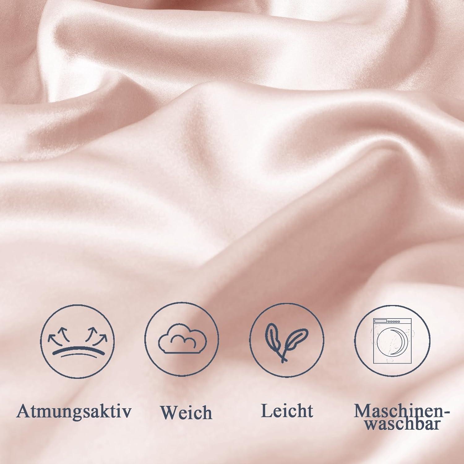 2er Set Satin Kissenbezug 80x80 Rosa Reißverschluss Seidenkissenbezug