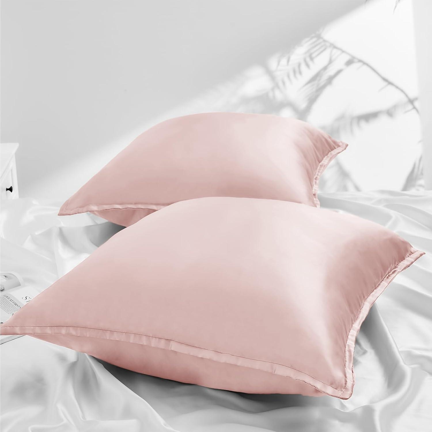 2er Set Satin Kissenbezug 80x80 Rosa Reißverschluss Seidenkissenbezug