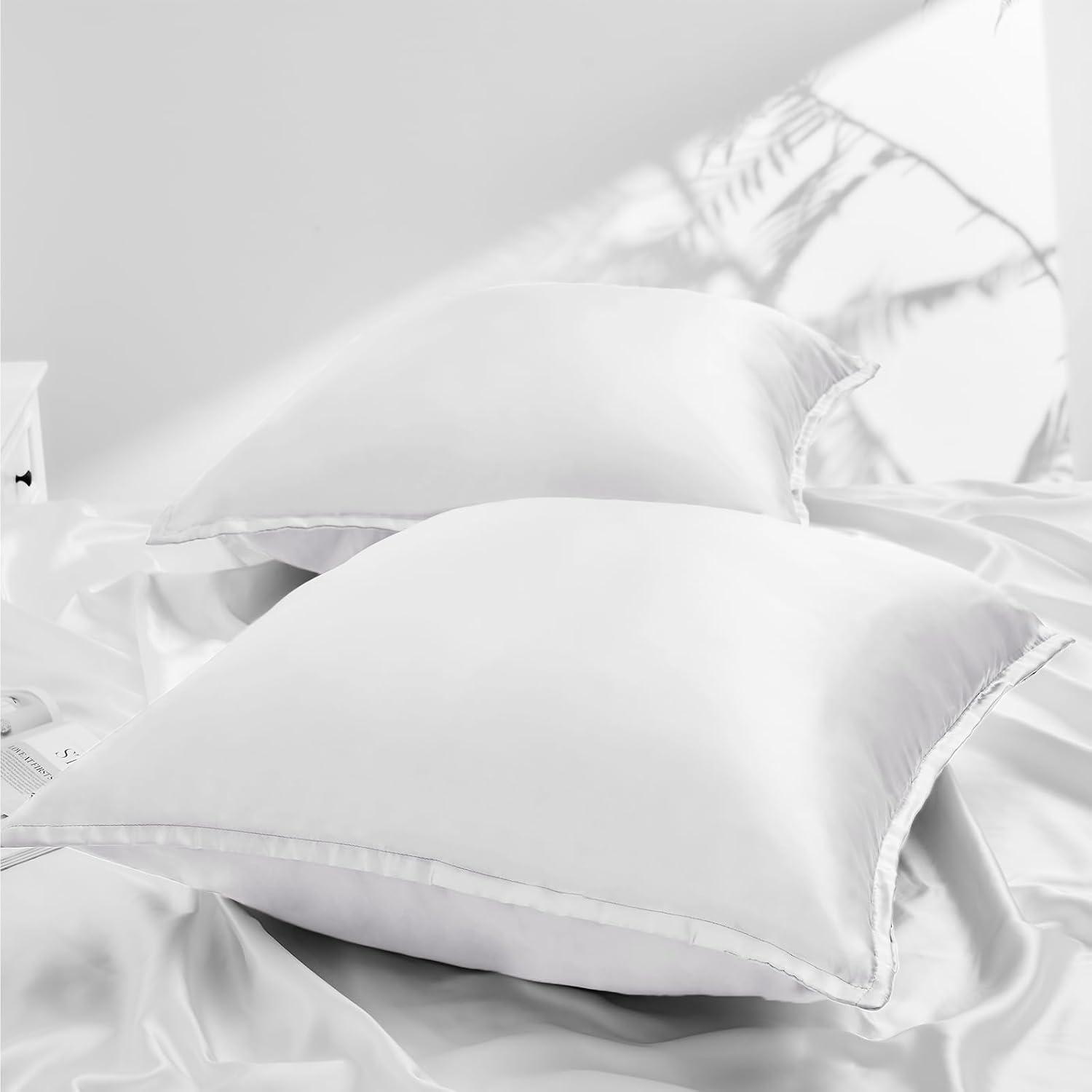 Satin Kissenbezug 80x80 2er Set Weiß Weich Seidenkissenbezug Curly Haar