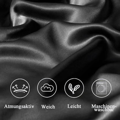 2er Set Satin Kissenbezug 80x80 Schwarz Reißverschluss Curly Haar