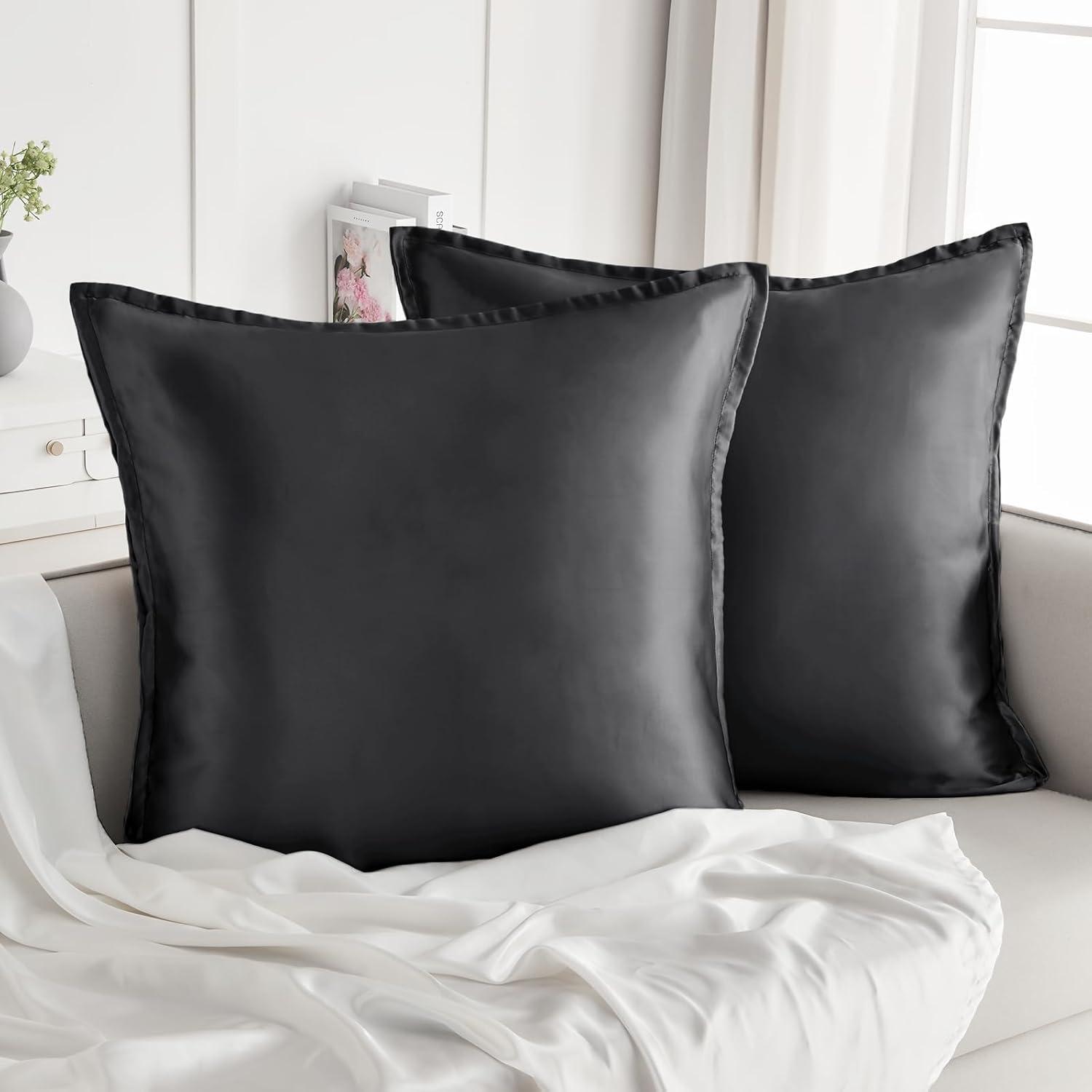 Satin Kissenbezug 80x80 2er Set schwarz Seidenkissenbezug für lockiges