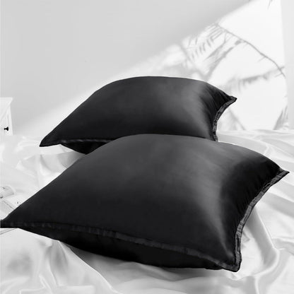 2er Set Satin Kissenbezug 80x80 Schwarz Reißverschluss Curly Haar