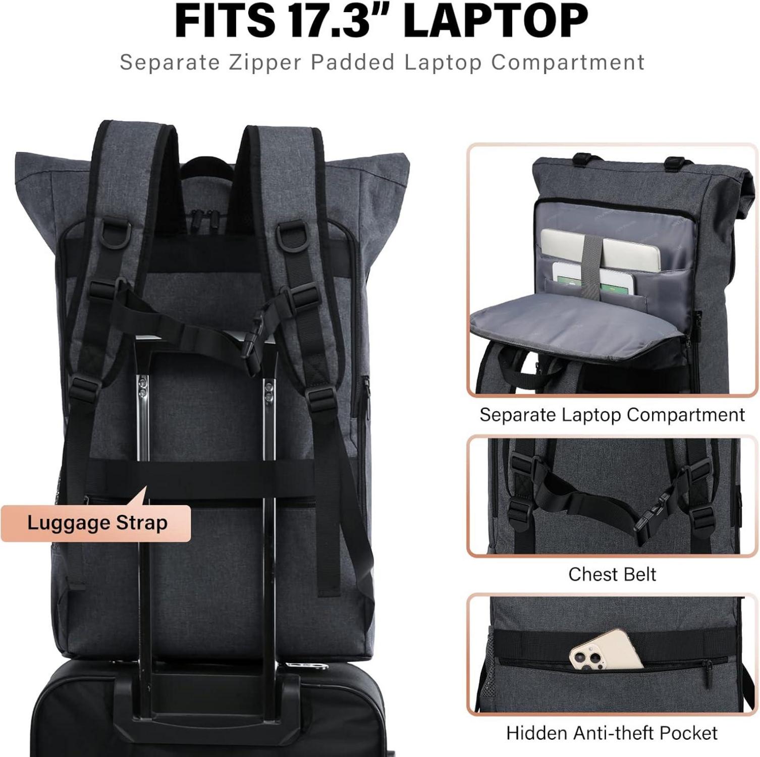 Roll Top Rucksack 17 Zoll Laptop wasserdicht groß für Arbeit Uni