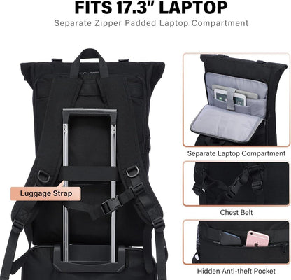Wasserdichter Laptop Rucksack 17,3 Zoll Rolltop Schwarz