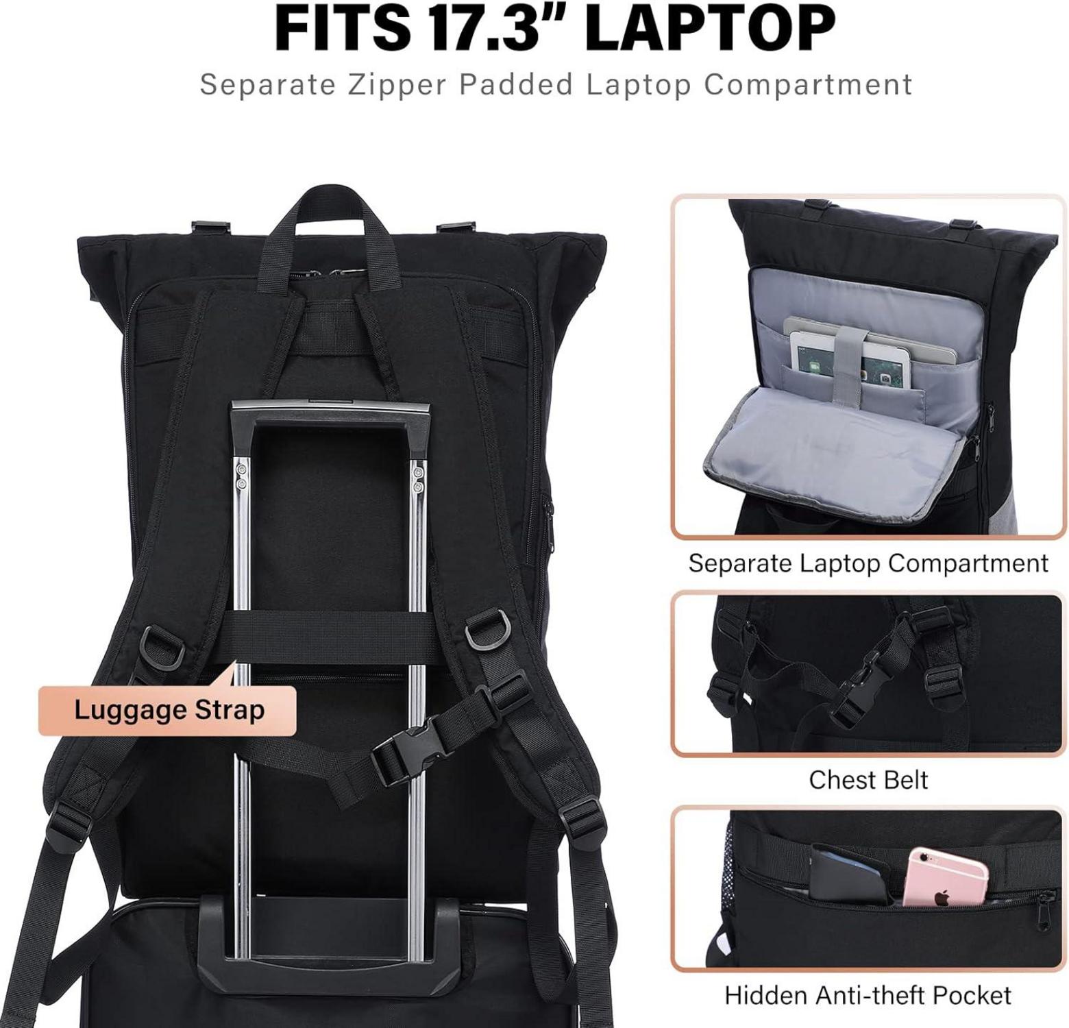 Großer Wasserdichter Laptop Rucksack 17,3 Zoll Rolltop Uni Arbeit