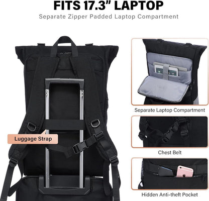 Großer Wasserdichter Laptop Rucksack 17,3 Zoll Rolltop Uni Arbeit