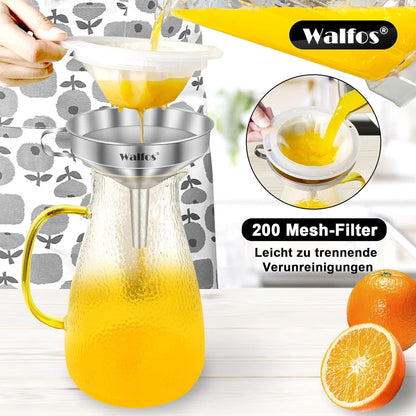 Walfos Trichter edelstahl mit abnehmbarem Sieb und Reinigungsbürste 200 Mesh 13 cm