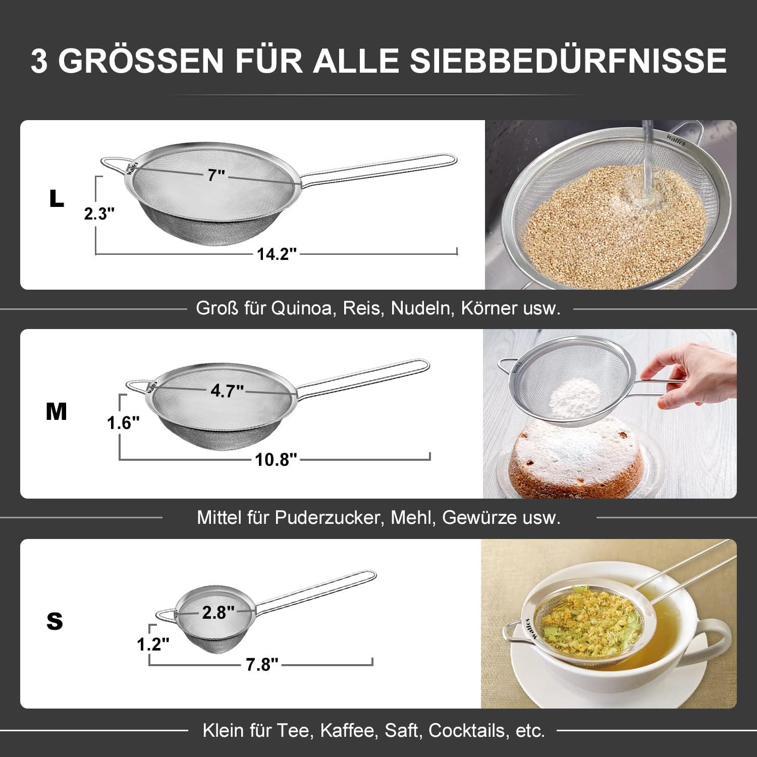 Feinmaschsieb-Set Premium Edelstahlsiebe verstärktem Rahmen