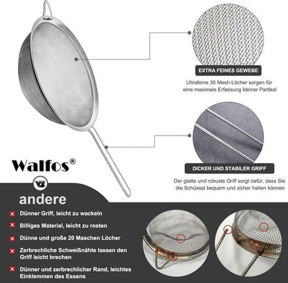 Walfos Feinmaschsieb-Set Premium-Edelstahl 3 Größen
