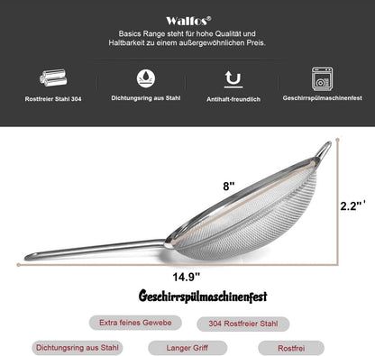 Walfos Feinmaschsieb Edelstahl mit stabilem Griff für Sieben und Abtropfen 20cm