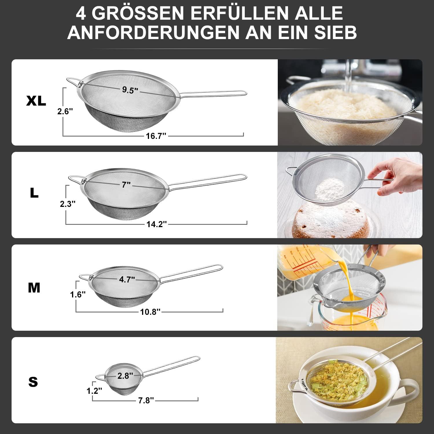 Feinmaschsieb-Set Premium Edelstahlsiebe - 4 Größen