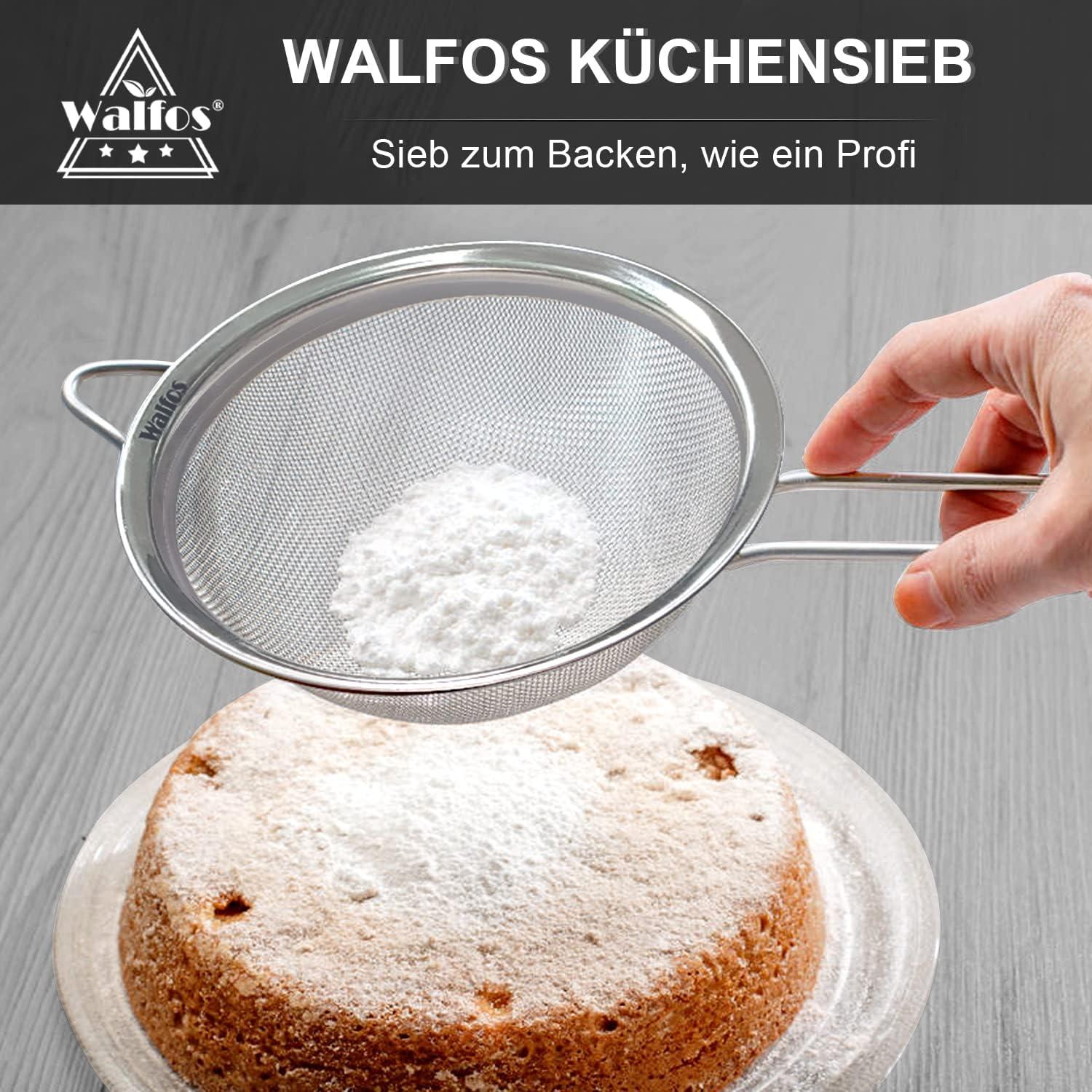 Walfos Feinmaschsieb-Set Premium Edelstahlsiebe stabil Griff Gemüse Pasta Tee 4 Größen 7cm 12cm 18cm 24cm