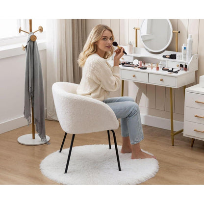 Moderner Loungesessel mit Kunstfell & Metallbeinen - Weiß