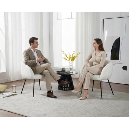 Moderner Loungesessel mit Kunstfell & Metallbeinen - Weiß