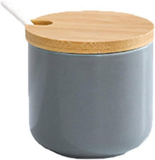 Keramik Gewürzdosen mit Bambusdeckel und Löffel 260ml - Elegantes