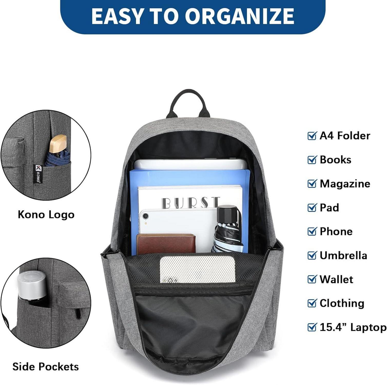 Leichter Schulrucksack für 15,4-Zoll-Laptop in Grau