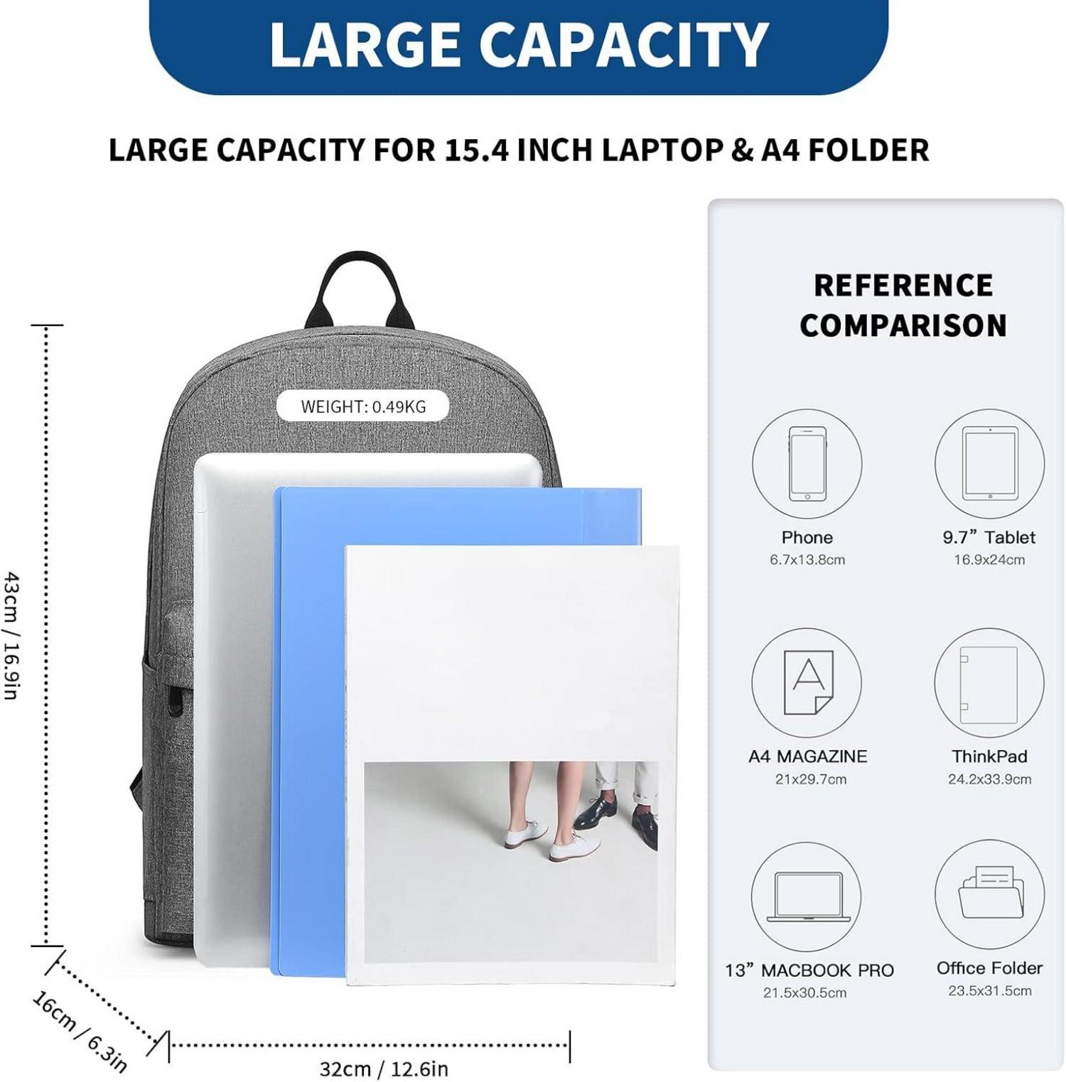 Leichter Schulrucksack für Jungen und Mädchen 15,4 Zoll Grau